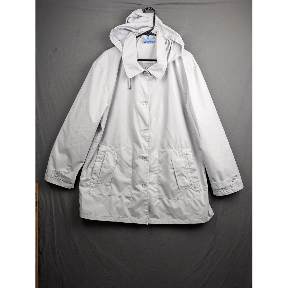 Koret Womens 1X Light Gray Hooded Rain Jacket Button‎ Front Coat